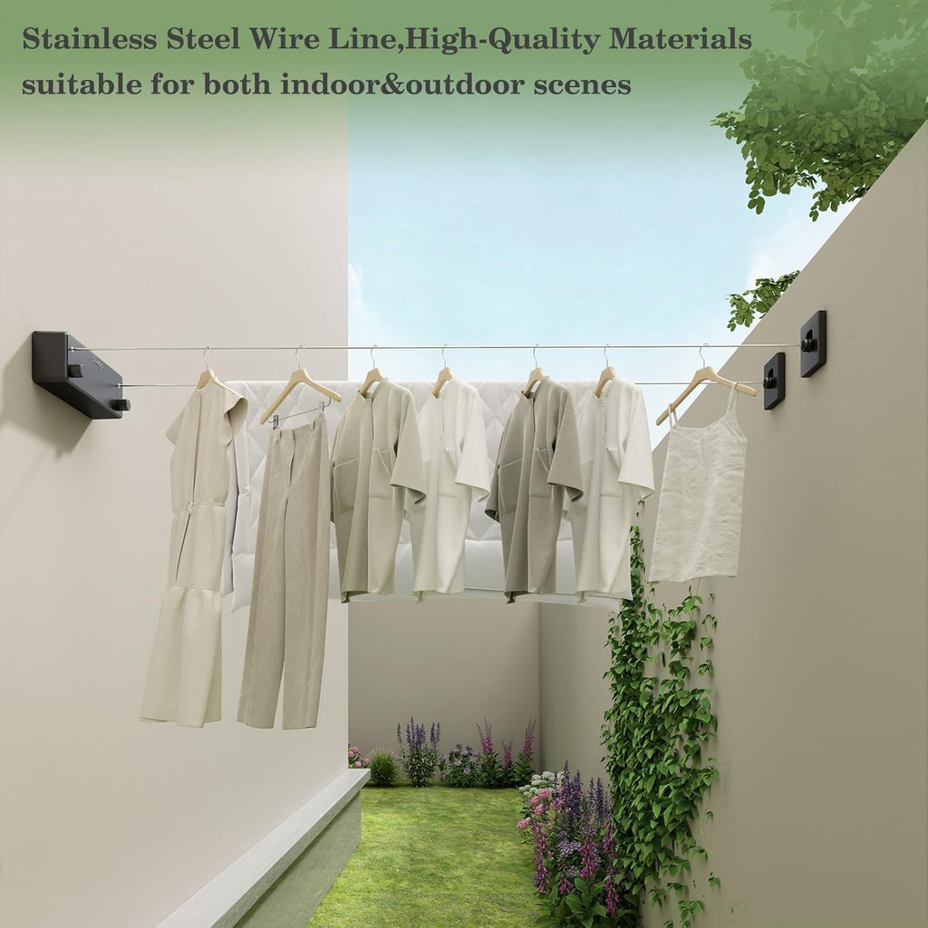 Danpoo Retractable Clothesline Outdoor Heavy Duty, 2x13.8ft Stainless Steel Double Clothes Line for Outdoors - for Patio/Backyard/RV Wall Mounting(Black)