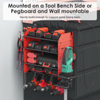 CCCEI Modular Pegboard Rack Power Tool Organizer with Charging Station. 4 Layer Wall Mount Drill Holder, Red Tool Battery Charger Organizer. Garage Shop Storage Utility Shelf with Power Strip.