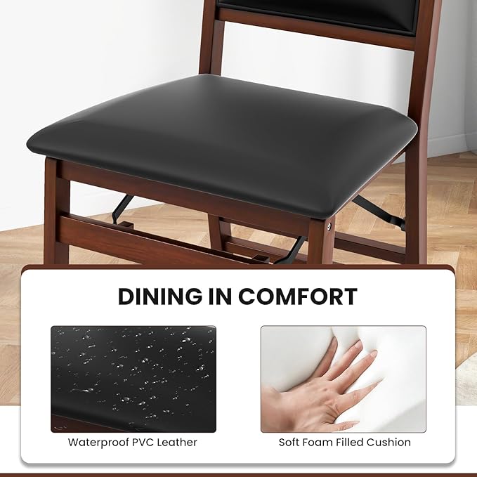 Giantex Folding Dining Chairs Set of 4, Foldable Wood Kitchen Chairs with Pad...