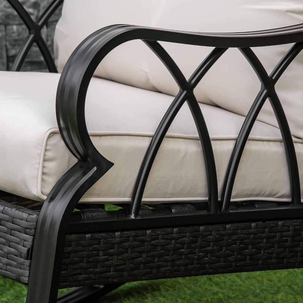 Outsunny Outdoor Wicker Rocking Chair with Padded Cushions, Aluminum Furnitur...