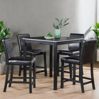 Dining Table Set for 4, 5-Piece Dining Room Table Set with Square Crystal Decoration Table & 4 Upholstered Backrest Chairs, Counter Height Kitchen Sets with Wood Grain & Footrest, Black