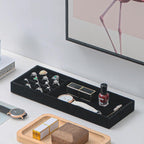 2Pcs Desk Drawer Storage Tray, Nightstand Organizer Tray, Necklace Bracelet Ring Earring Jewelry Display Tray, Grid Table Organizer Holder Tray for Sunglass, Phone, Watch, Perfume (2 grid)/Black