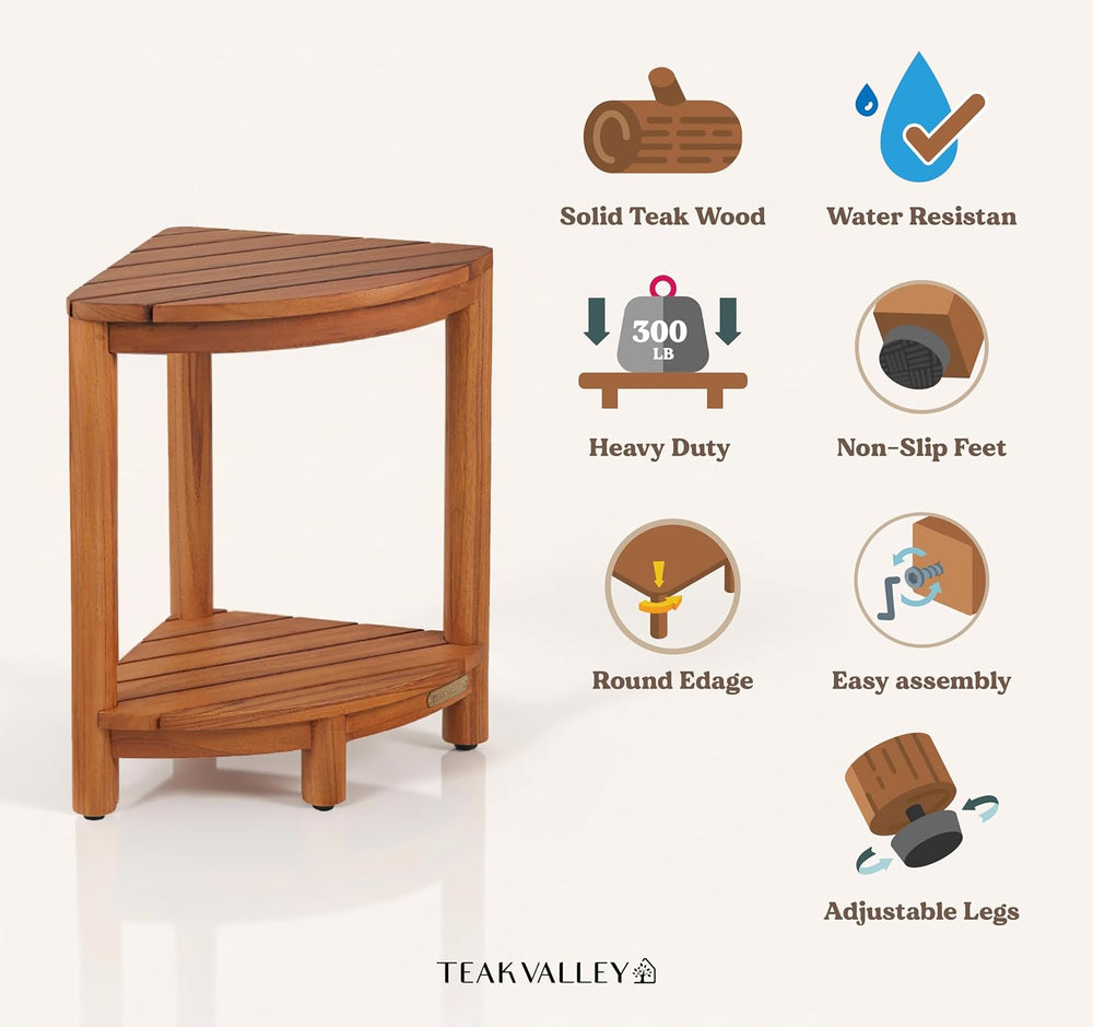 Teak Corner Bath Shower Storage Stand, Bathroom Stool with Storage Shelf 18&q...