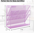 EASEPRES Desk File Organizer Mesh 4-Tier, Hanging Wall Mount Document Organization Stand, Desktop Vertical Mail Paper Folder Holder Rack with Bottom Tray for Office Home Cubicle, Light Purple