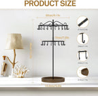 iDavosic.ly 2 Tier Rotating Necklace Holder Organizer with Wooden Jewelry Tray, Adjustable Metal Bracelet Display Stand with 42 Hooks, Extra Tall Keychain Spinning Tree Tower for Women, Black