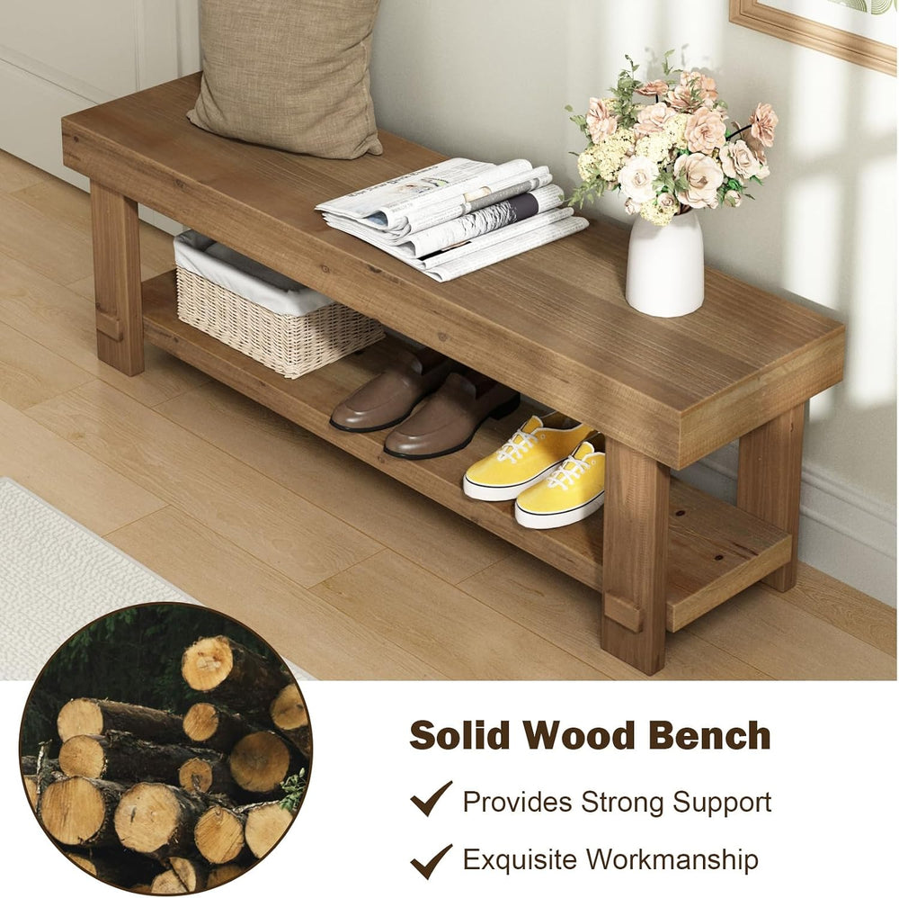 HOKYHOKY 51.2" Long Solid Wood Bench Farmhouse Entryway Bench, End of Be...