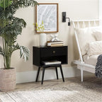 Walker Edison Ella Mid Century Modern 1 Drawer Solid Wood Nightstand, 1 Pack, Black