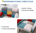 Bonzy Home Modern Colorful 3 Piece Coroful Fabric Sofa Set, Included Accent Chair and Boho 2 Loveseat, Linen Patchwork Plaid Couches with Rubberwood Legs and Removable Upholstered for Living Room
