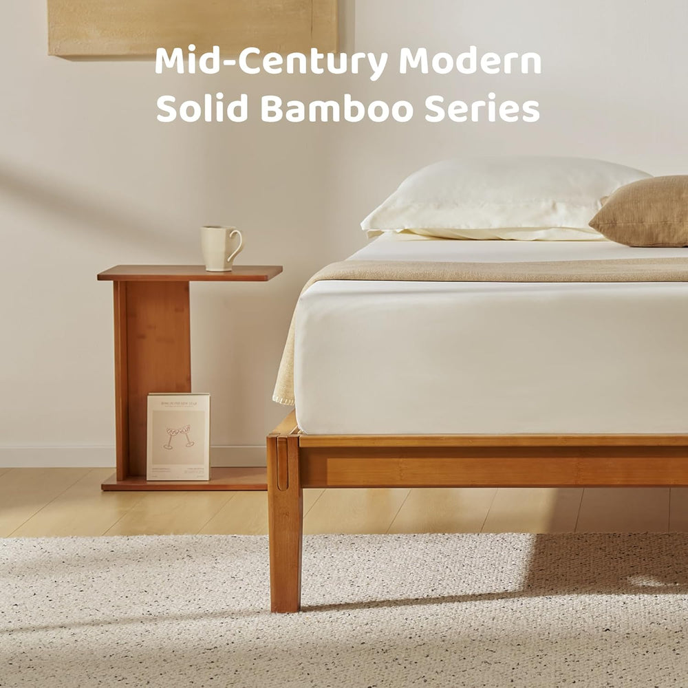 RECCI Solid Bamboo C-Shaped End Table Set of 2 for Couch and Sofa, Sustainabl...