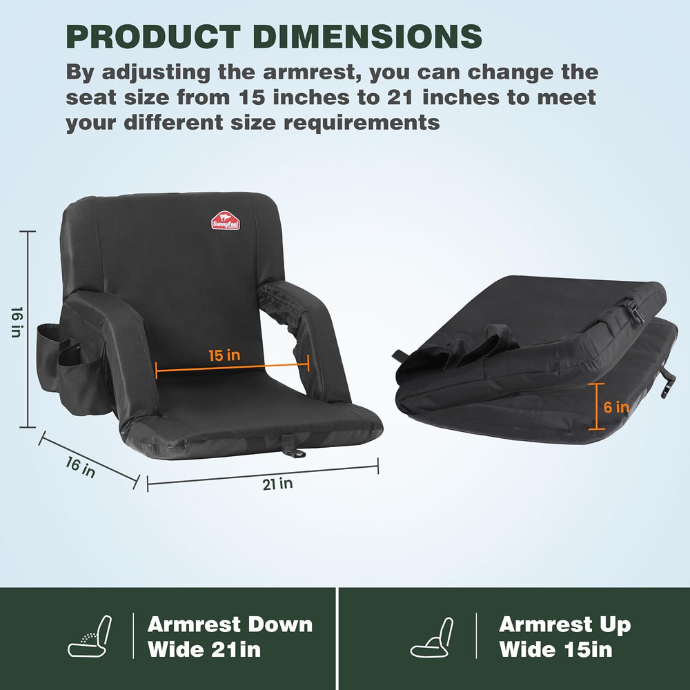 SUNNYFEEL Stadium Seat with Back Support, 4.7" Thick Cushion, 6 Reclinin...
