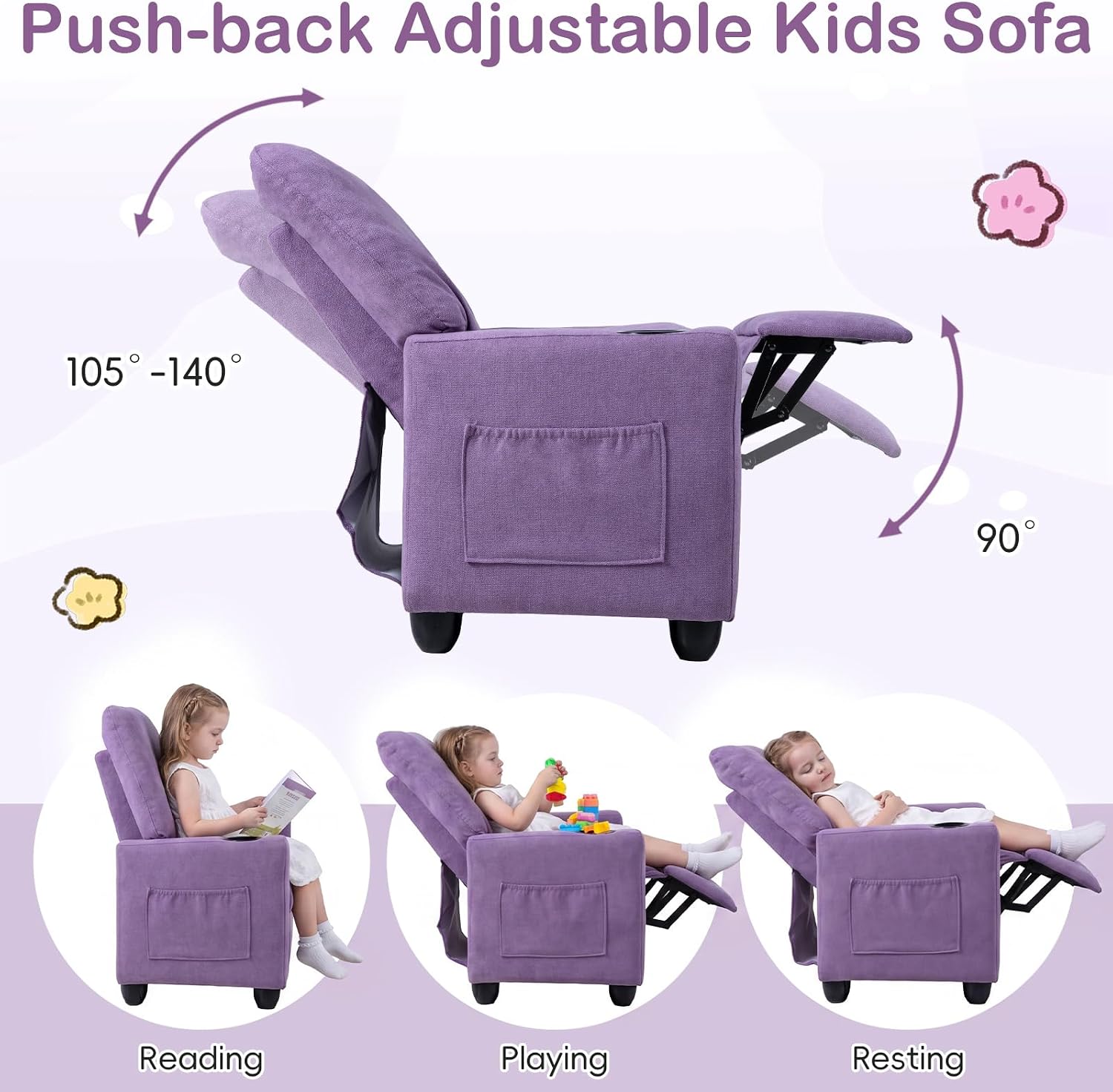 Costzon Kids Recliner Chair with Cup Holder, Toddler Adjustable Lounge Chair w/Footrest for Boys Girls Room, Ergonomic Baby Child Furniture Sofa for Age 3+ Gifts, Kids Mini Recliner up to 150 lbs