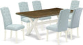 East West Furniture X077CE215-7 7 Piece Dining Table Set Consist of a Rectangle Dining Room Table with X-Legs and 6 Baby Blue Linen Fabric Parsons Chairs, 40x72 Inch, Multi-Color