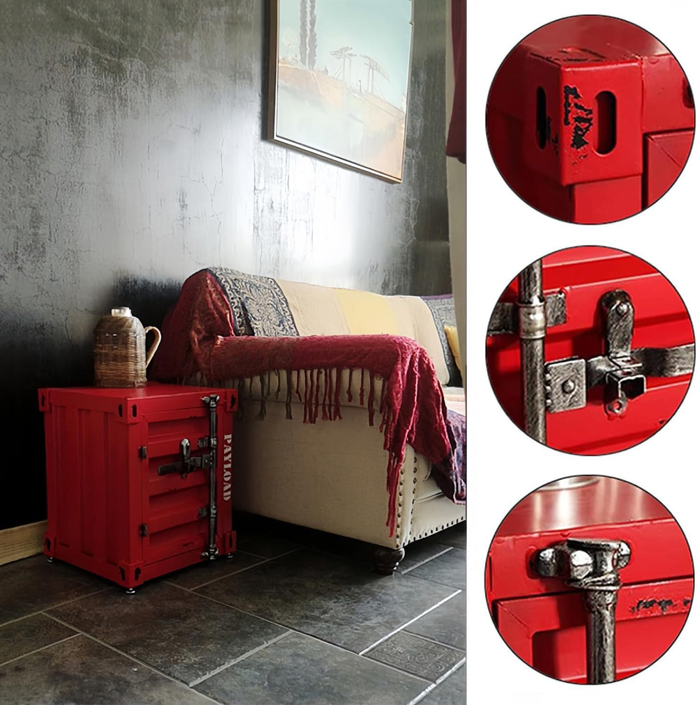 Industrial Side Table with Storage, Metal Iron End Table Nightstand, Small St...