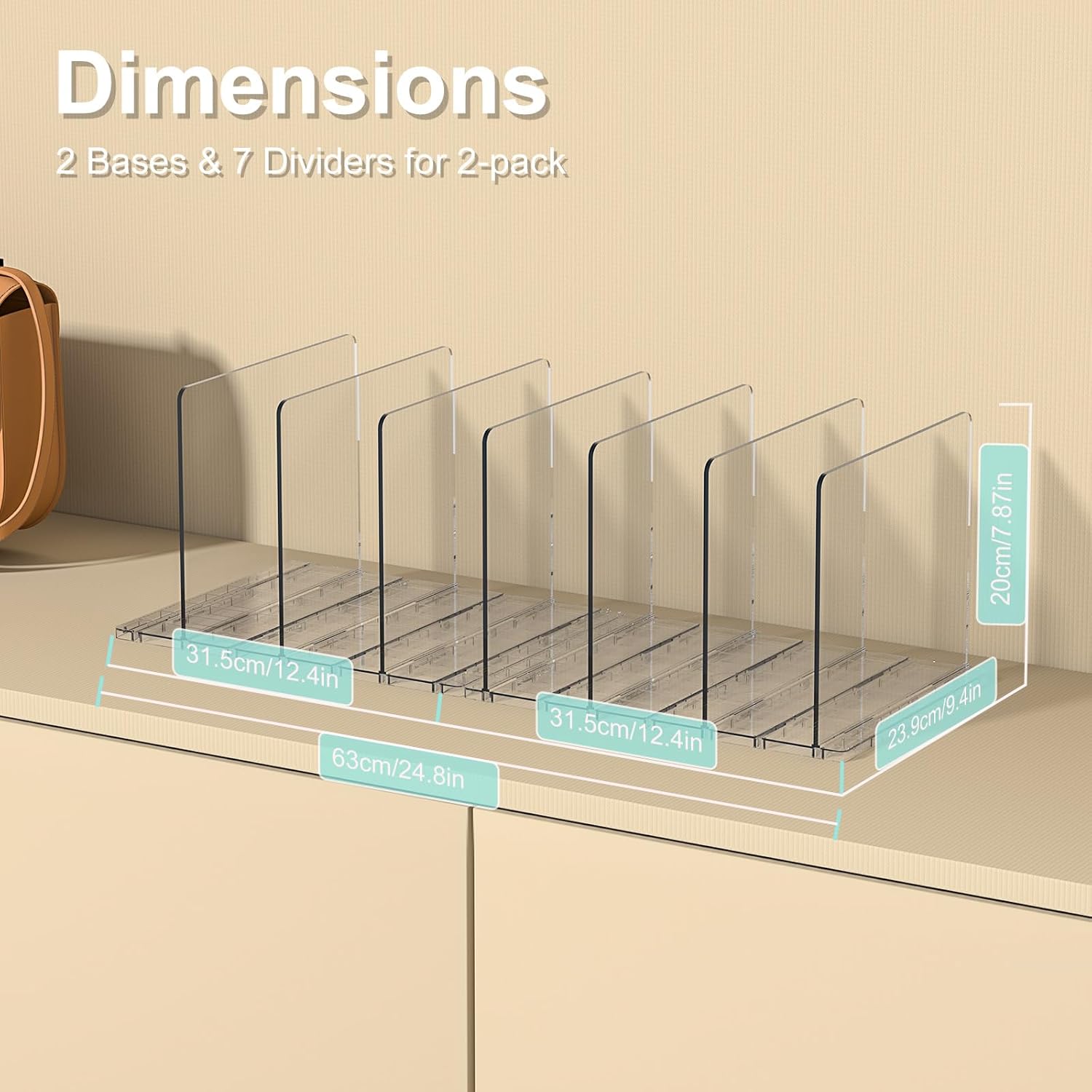 Bag & Purse Organizer for Closet: Adjustable Clear Handbag Storage Shelf - Plastic Clutch Dividers for Closet Organizers and Storage - Keep Carteras & Pocketbook Upright
