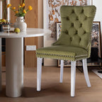 Velvet Upholstered Dining Chairs Set of 8, Modern Kitchen Side Chairs with Nailhead Trim and Silver Plated Leg, Metal Pulling Ring for Dining Room Living Room(Olive Green-Silver Plated Leg)