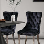 Velvet Upholstered Dining Chairs Set of 4, Modern Style Kitchen Side Chairs with Nailhead Trim and Silver Plated Leg, Metal Pulling Ring for Dining Room Living Room(Black, Set of 4)