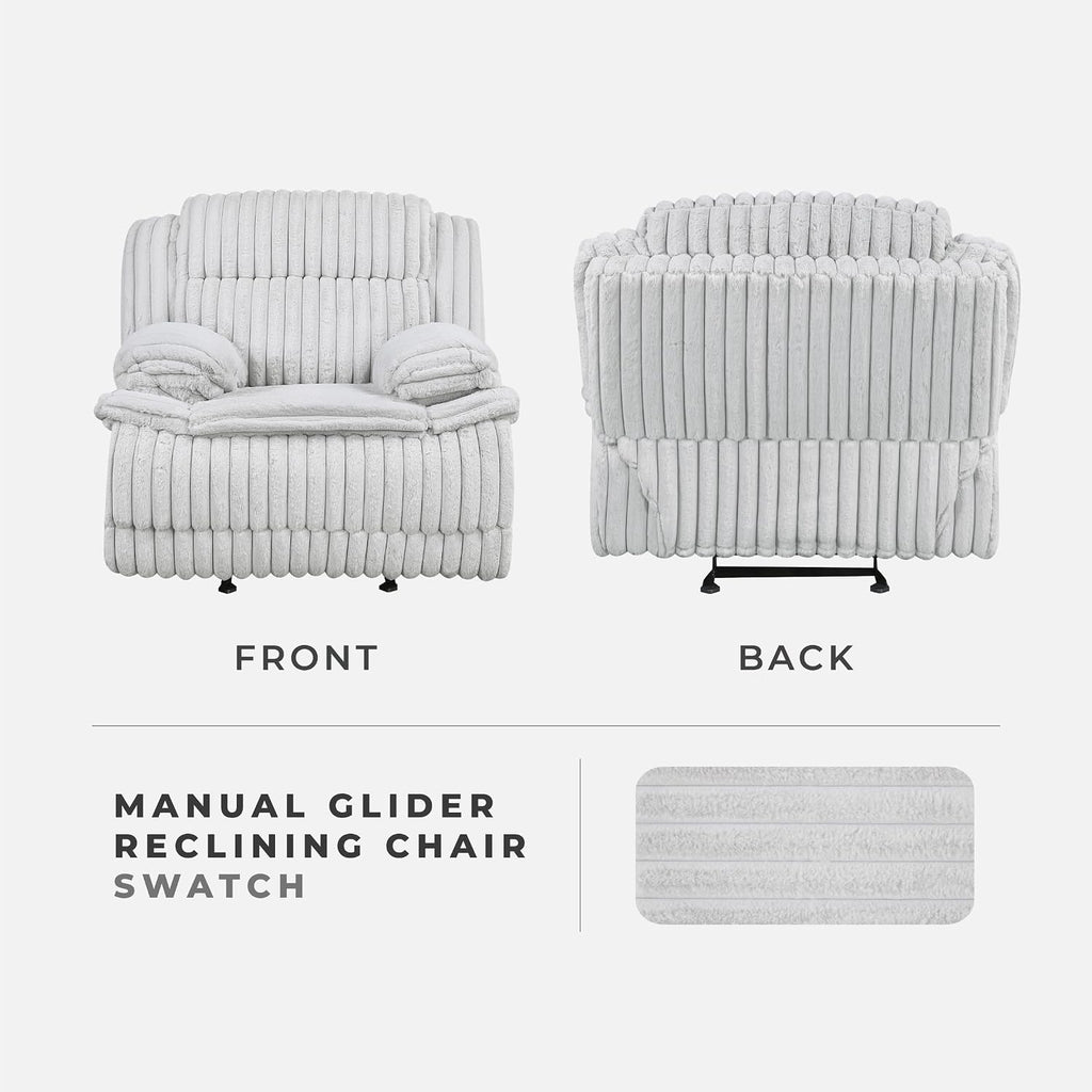 Lexicon Manual Glider Recliner Chair, Corduroy Manual Tab Pull Reclining Chair with Pillow Top Arms, Plush Cushions, Cozy Theater-Style Accent for Living Room/Bedroom, Easy Assembly, Gray