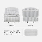 Lexicon Manual Glider Recliner Chair, Corduroy Manual Tab Pull Reclining Chair with Pillow Top Arms, Plush Cushions, Cozy Theater-Style Accent for Living Room/Bedroom, Easy Assembly, Gray