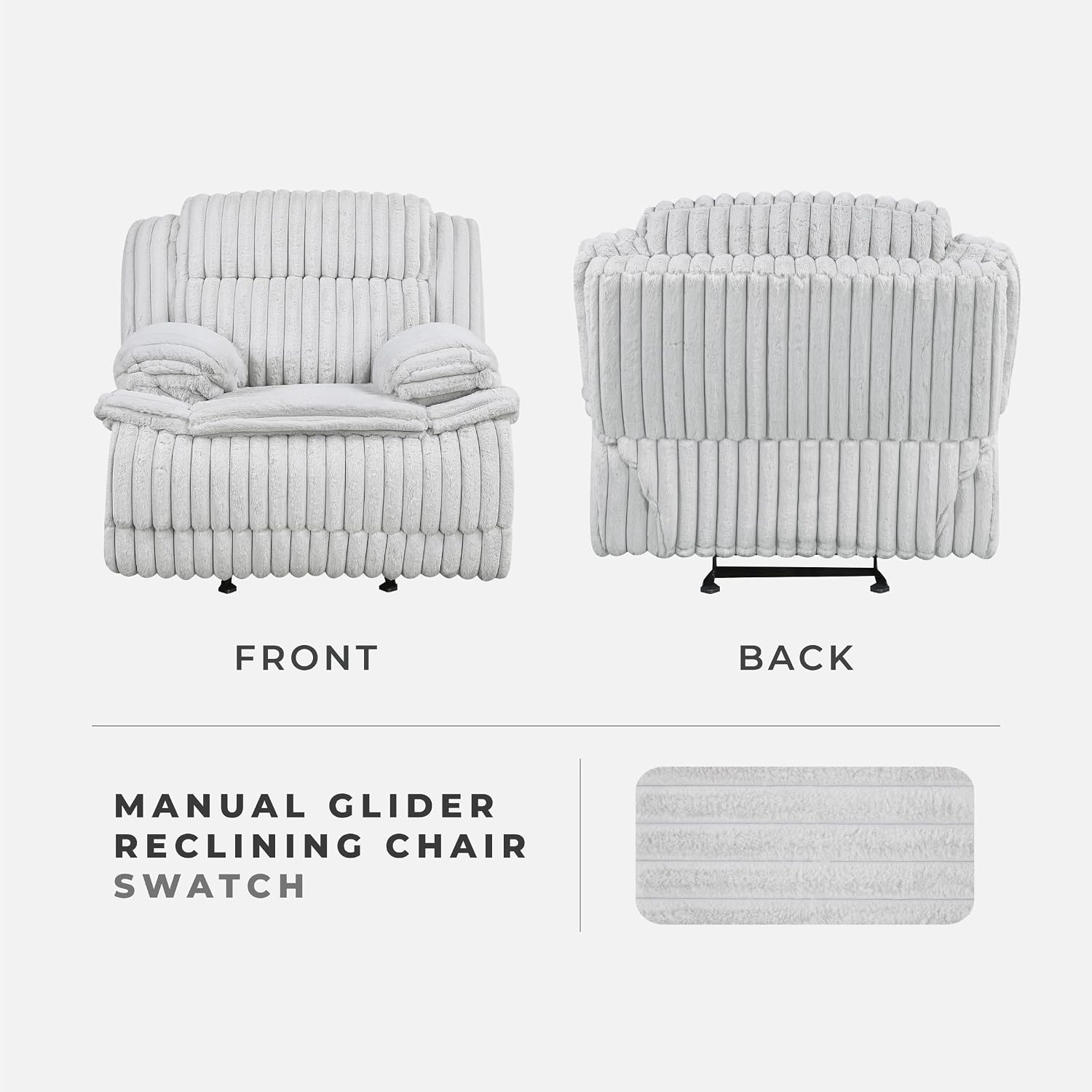 Lexicon Manual Glider Recliner Chair, Corduroy Manual Tab Pull Reclining Chair with Pillow Top Arms, Plush Cushions, Cozy Theater-Style Accent for Living Room/Bedroom, Easy Assembly, Gray