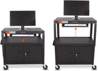 Line Leader Large AV Cart with Locking Cabinet | Height Adjustable Utility Cart with Pullout Keyboard Tray & Cord Management | UL Safety-Certified Computer Cart | Easy Assembly (32 x 18 x 42in)