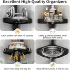 360° Rotating Corner Shower Caddy Tension Pole Organizer - 4-Tier Adjustable Rustproof Metal Pole, Plastic Shelves with Safety Guardrail, Bathroom Storage for Shower & Bathtub(Black)