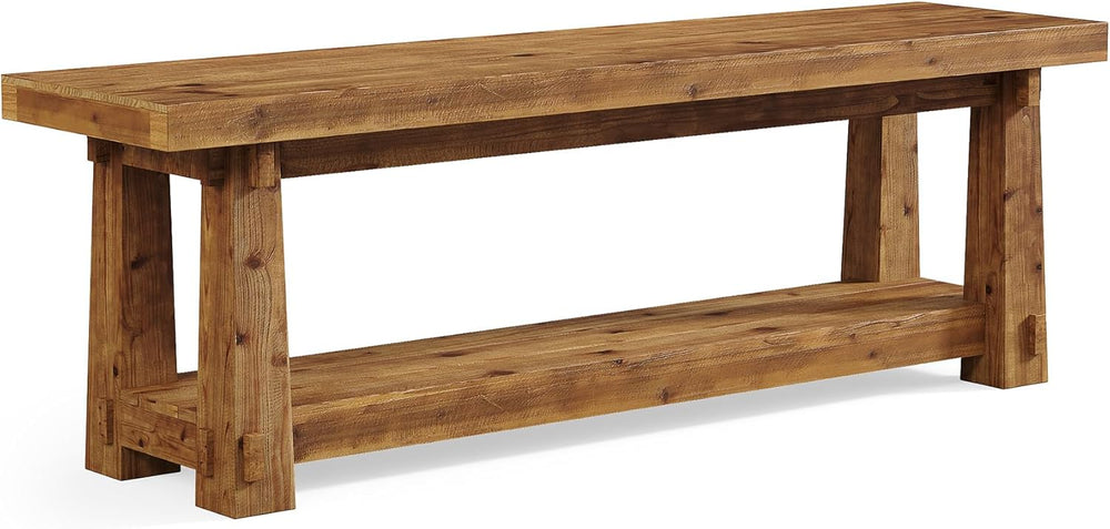 55" Solid Wood Entryway Bench with Shoe Storage, Rustic Wood Grain Shoe ...