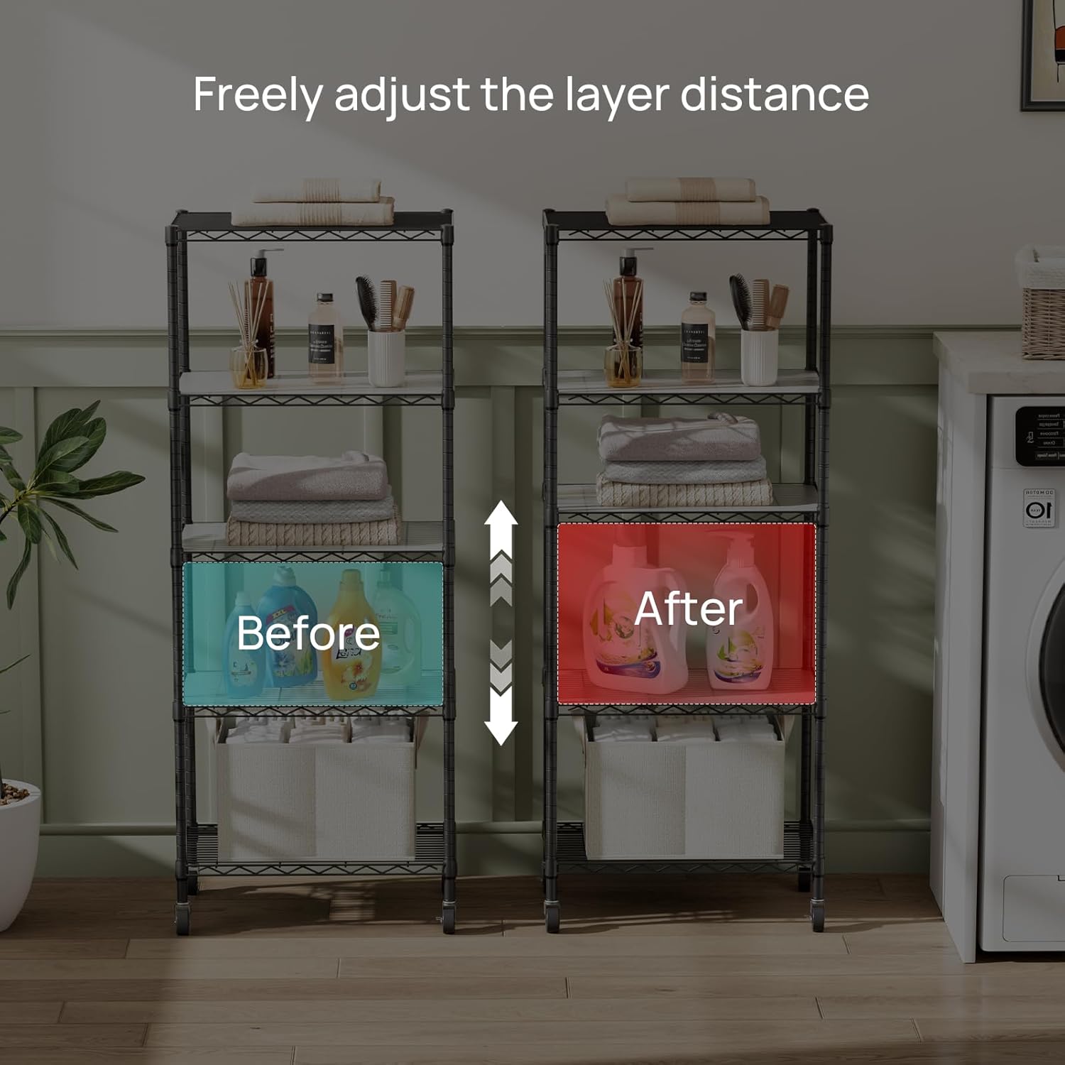SINGAYE Shelf Closet Wire Shelving：Adjustable Metal Unit for Laundry Room Organization Bathroom Kitchen Home Storage with Wheels Pantry Rack Shelves