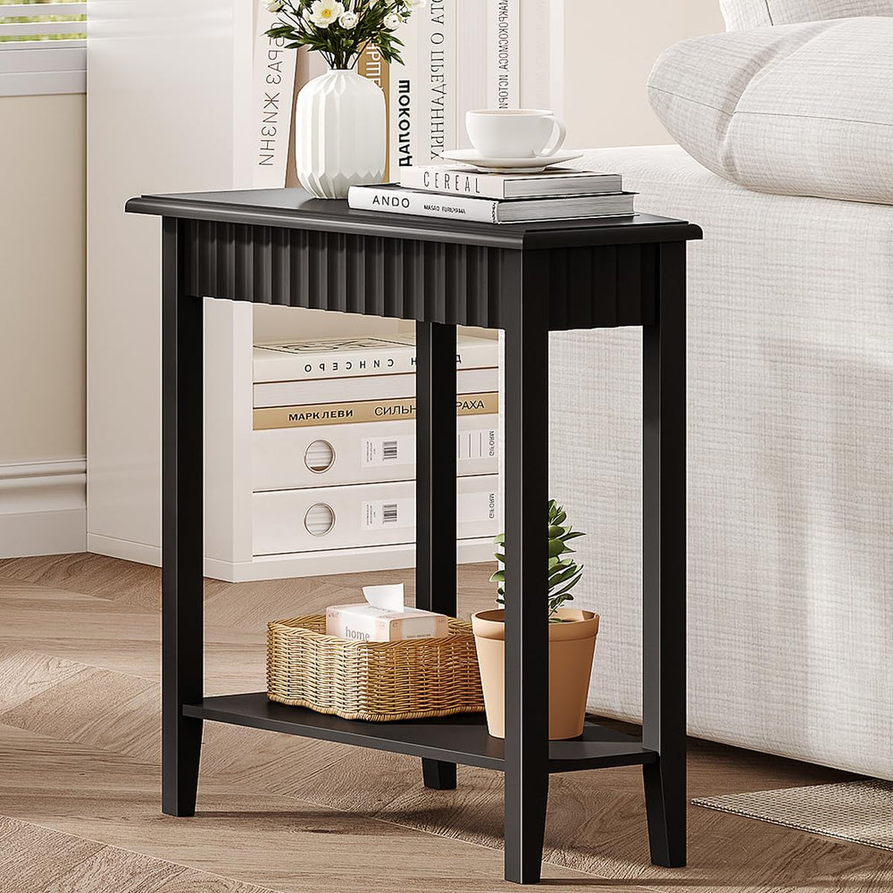 ChooChoo Fluted Recliner Side Tables Set of 2 with 2-Tier Storage Shelf | Wed...
