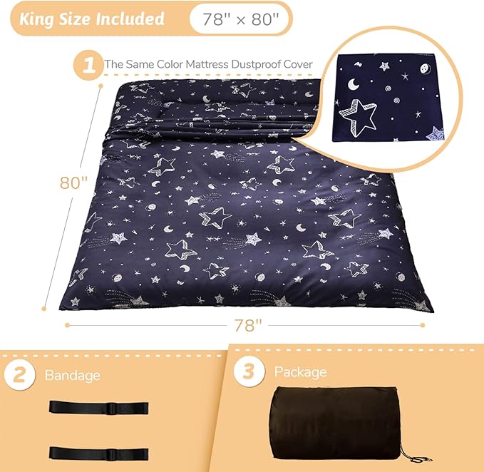 MAXYOYO Japanese Floor Mattress Futon Mattress, 4" Thicken Tatami Mat Sleeping Pad Foldable Roll Up Mat Boys Girls Dormitory Pad Kids Floor Lounger Pillow Bed, Charcoal Grey, Queen Size