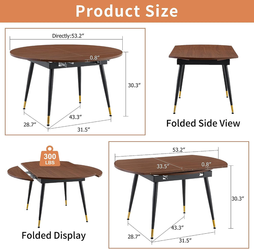 Extendable Dining Table with Walnut Grain MDF Top and Black Metal Legs | Spac...