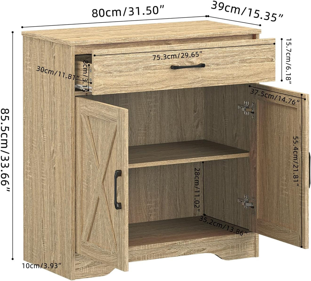 Panana Wooden Cabinet 1 Drawer and 2 Doors Storage Cupboard Coffee Bar Sidebo...