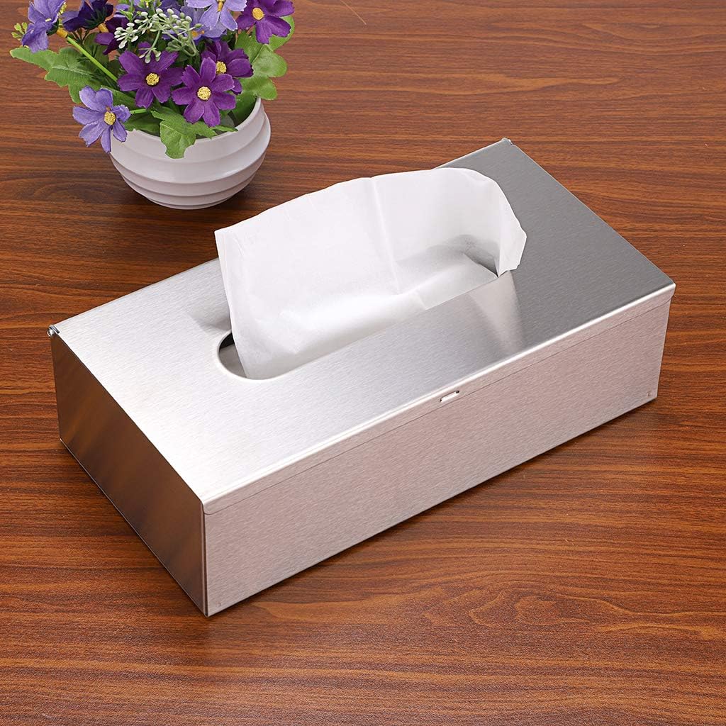 Sumnacon Rectangular Tissue Box Cover - Stylish Stainless Steel Paper Facial Cover, Modern Metal Tissue Box Holder for Bedroom/Bathroom/Vanity/Countertop/Dresser/Night Stand/Office/Car, Brushed Nickel