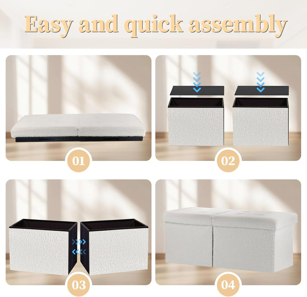 Bsketa Storage Ottoman Bench, 34" Folding Velvet Foot Rest Stool, White ...