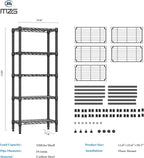 1250 lbs 5 Tier Shelf Metal Storage Shelves Wire Rack Closet Organizers for Garage Kitchen Bathroom Laundry Black 11.8" D x 23.6" W x 59.5" H