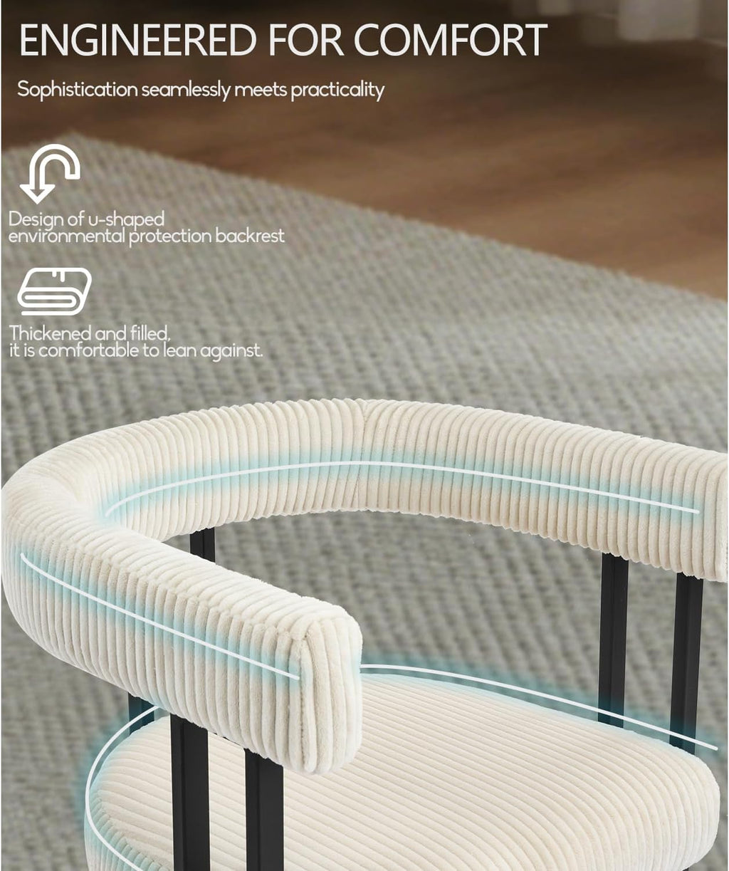 VIRRMO Boucle Dining Chair Set of 4 Corduroy Upholstered Dining Room Chairs Kitchen Chairs with Metal Legs Mid Century Modern Chair for Dining Room, Kitchen (Cream, 4)