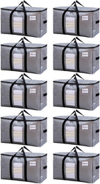 TAILI Extra Large Moving Bags, 10 Pack Silver Heavy Duty Totes for Storage with Visible Window, Wrap Around Handles, Storage Bags for Space Saving, Alternative to Moving Boxes