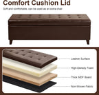 51" Dark Brown Leather Storage Ottoman for Living Room | End of Bed Storage Ottoman Bench, Faux Leather Upholstered Ottomans with Hinged Lid, Rectangle Bench for Entryway&Bedroom