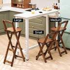 Folding Chairs Bamboo Bar Stools Set of 2, Kitchen Counter Height Stools with Backrest and Footrest,(Brown,Medium)