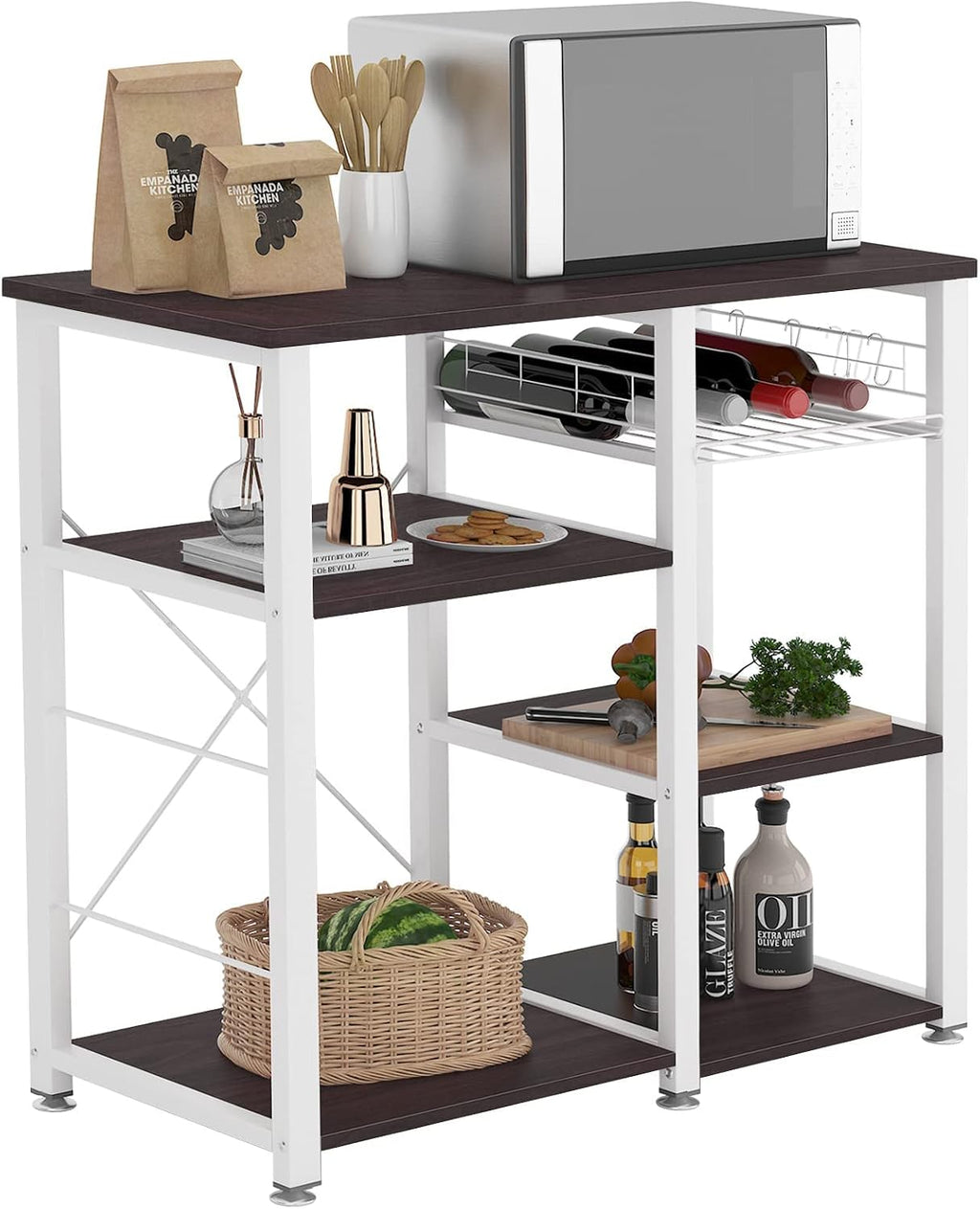 SogesHome 4-Tier Microwave Stand Shelf, Kitchen Storage Organize Shelf, Coffee Snack for Home, Kitchen, Living-Room, Walnut Black