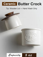 Butter Crock, Ceramic Butter Dish with Lid for Countertop, French Butter Keeper, Farmhouse Cow Pattern, White