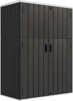KINYING Outdoor Storage Cabinet Waterproof, 57 Cu.ft Resin Vertical Outdoor Storage Shed for Patio Furniture, Garden Tools, Pool Accessories, Mower Storage (Black)