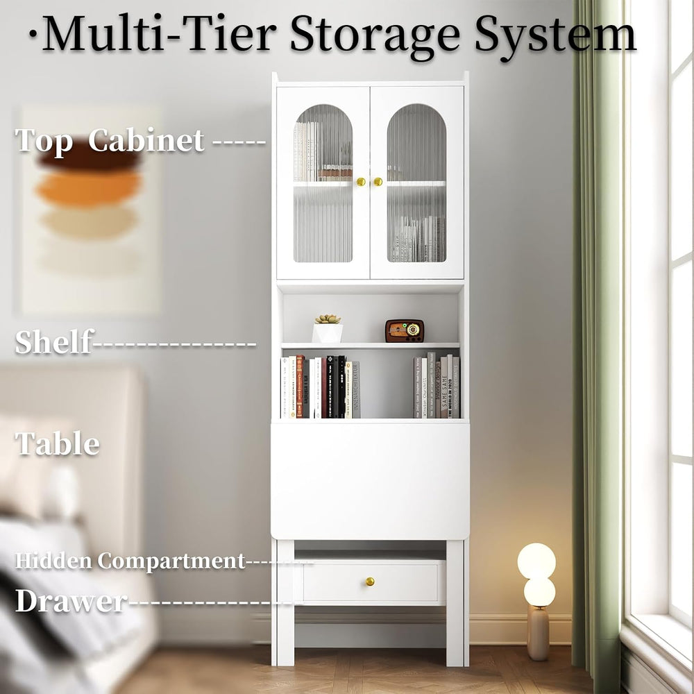 JOYSOURCE 71'' Bedside Table Tall Freestanding Bookshelf with Convert...