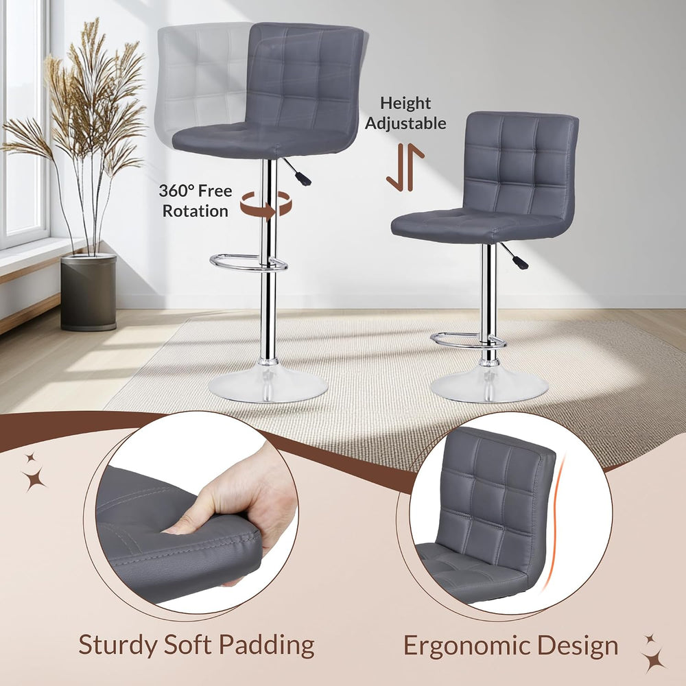 ZENY Set of 4 Adjustable Swivel Barstools, Modern PU Leather Kitchen Counter ...