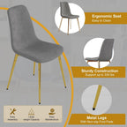 5-Piece Glass Dining Table Set, Modern Square Gold Dining Room Set with Tempered Glass Kitchen Table and 4 Gray Upholstered Chair for Apartment, Living Room