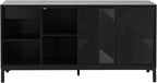 Merax Modern Geometric Accent Cabinet, Vertical Striped Design Sideboard Buffet with Two Drawers, Sliding Doors, Wood Veneer Top, Minimalist Storage Cabinet for Study, Entryway and Living Room, Black