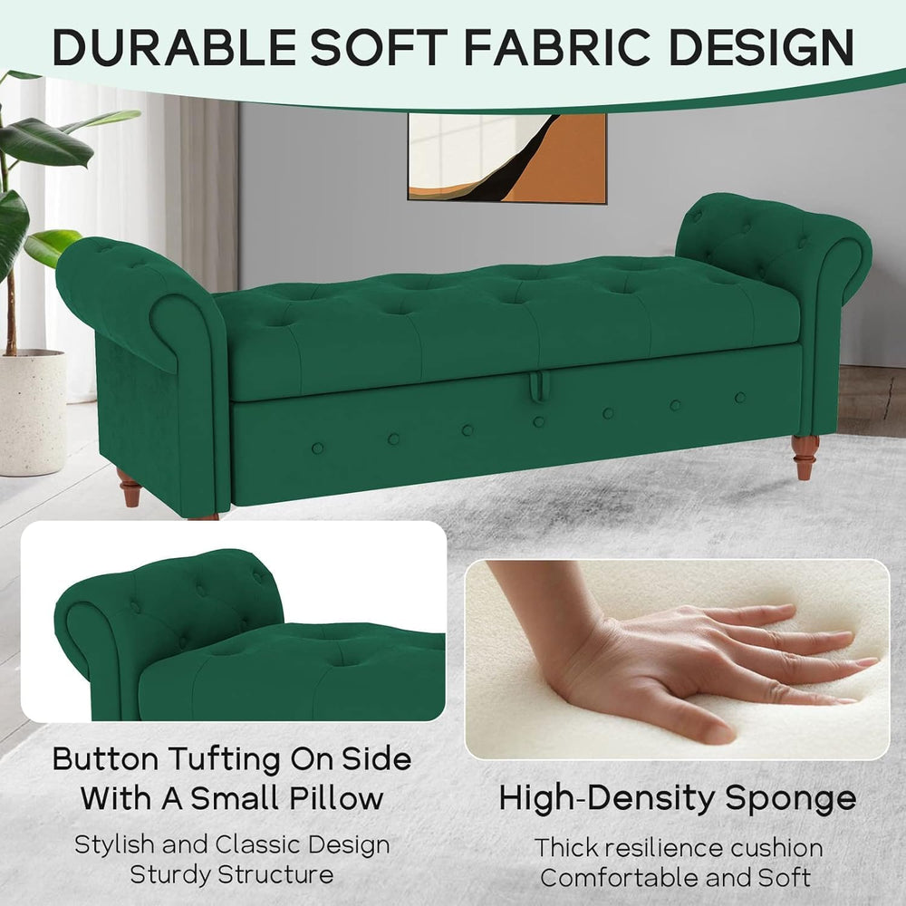 NIOIIKIT 63'' Storage Ottoman Bench Tufted Entryway Bench Dark Green ...