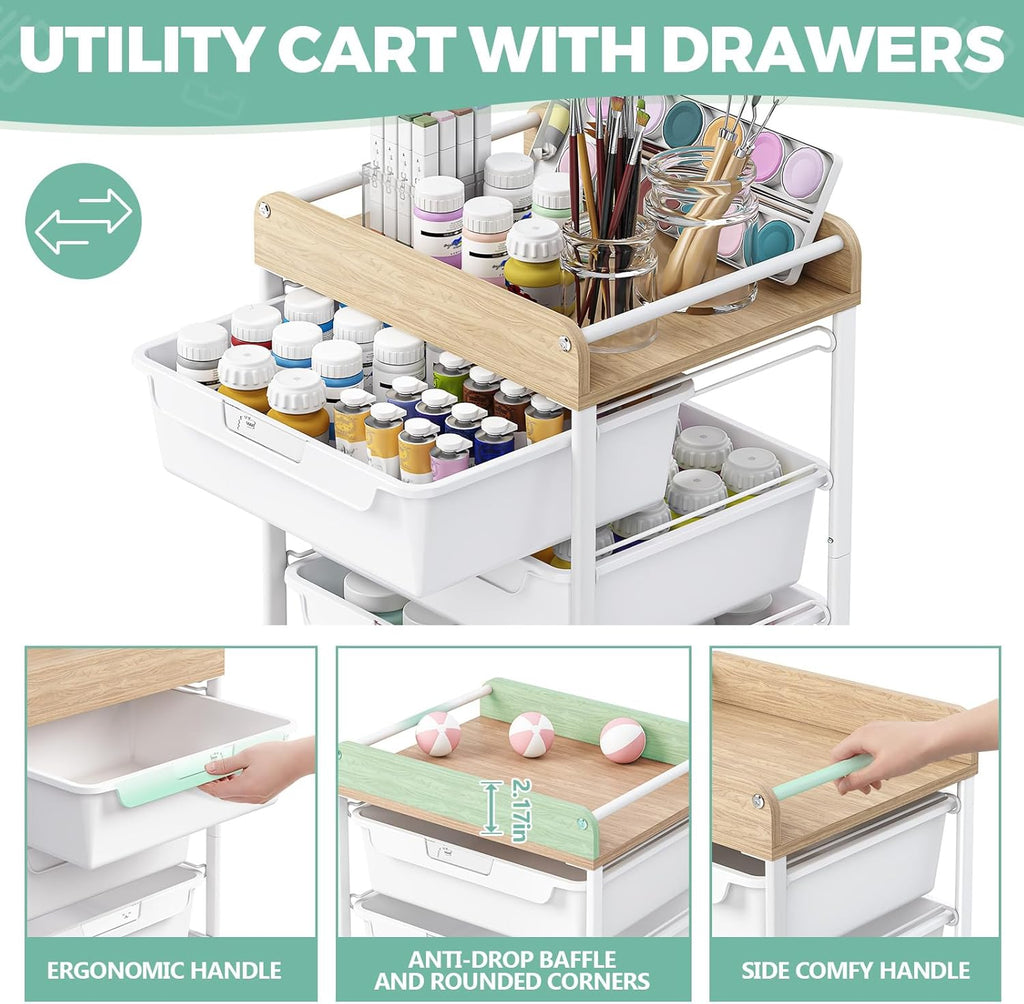 APEXCHASER Utility Cart with 4 Drawers,Rolling Storage Cart for Crafters Artists Kids Teacher Student Storage Arts Crafts & Sewing Study Supplies in Craft Room Dorm Classroom Kids Room-White
