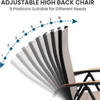 Folding Patio Chairs Set of 2, Outdoor Recliner Chairs | 8-Level Adjustable Reclining Back with Teak Armrest Aluminium Frame for Porch, Backyard, Brown DC071