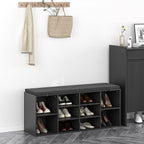 NUNU LAB Shoe Storage Bench, Shoe Bench with Removable Cushion 10 Cubbies, Space Saving Shoe Rack, 41 x 12 x 16.75 Inches, Black