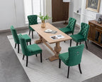 KCC Velvet Dining Chairs Set of 4, Upholstered High-end Tufted Dining Room Chair with Nailhead Back Ring Pull Trim Solid Wood Legs, Nikki Collection Modern Style for Kitchen, Green